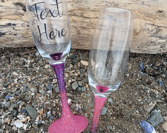 glitter personalised champagne flute, 2 tone glitter, personalised prosecco glass, bridal party, bridesmaid gift