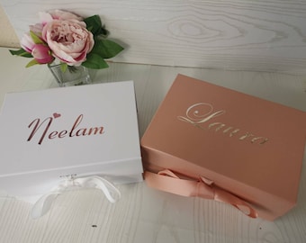 Personalised deep gift box with magnetic clasp and ribbon finish. Bridesmaid Proposal/wedding shower/baby shower