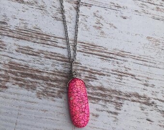 Hot Pink Howlite Gemstone Necklace Click For Details