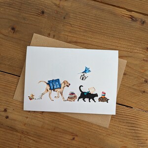 Handmade New Home Card, Pets Moving Print, A5 Size