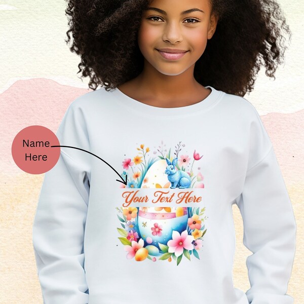 Youth Sweatshirt, Easter Sweatshirt, Easter Gift, Easter Bunny, Happy Easter Shirt, Custom Name Sweatshirt, Easter Sweatshirt Girl