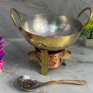 Brass  Kadai  & Wok - Premium Indian Cookware, Cooking Pot with Copper Stand for Deep Frying, Authentic Made in India