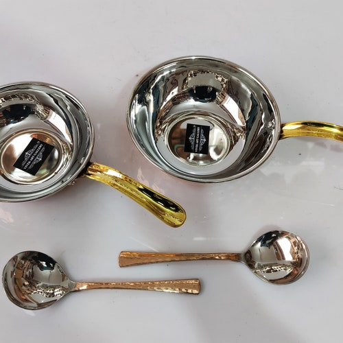 Handmade Hammered Pure 100 % Copper And Inside Stainless Steel Frying Pan, Copper Saucepan, With 2 Spoon Combo Gift Set Use shops @ Home, Hotel
