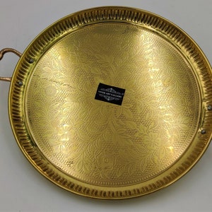 Vintage Handcraft Pure 100 % Brass Beautiful Design Serving Tray With Brass Handle, Antique brass Tray, Christmas Gift Tray Use @Home ,Hotel