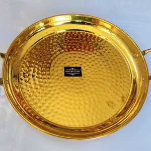 Indian Handmade Stylish  Pure 100% Brass Hammered Dining Serving Tray, Vintage Serving Tray, Use @ Home And Hotel, & Also Gift Set.