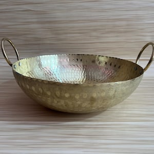 Traditional Pure Brass Cookware/ Kadai Brass Utensils/ Hammered Brass Cooking Pot/ Indian  Cookware ( Pita with spoon