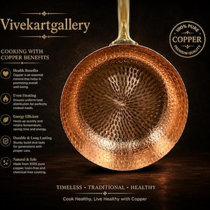 Handcrafted Copper Tadka Fry Pan: Indian Kitchen Serving Cooking pot Big size