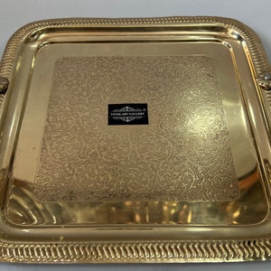 Vintage Handcraft Pure 100 % Brass Beautiful Design Serving Tray With Brass Handle, Antique brass Tray, Christmas Gift Tray Use @Home ,Hotel
