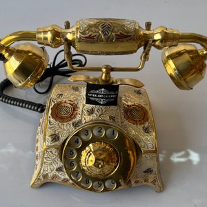 Handmade Stylish  Pure 100% Brass Vintage Rotary Old Phone Fashioned colourfully Telephone Home, Office, And Hotel Use & Also Gift Set.