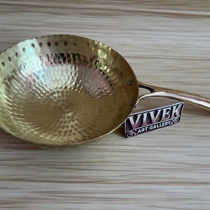 Traditional 100% Pure Brass Cookware/ Kadai Brass Utensils/ Hammered Brass Cooking Pot/ Indian  Cookware ( Pital/ Kadhi with Lid) with spoon