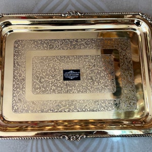 Vintage Handcraft Pure 100 % Brass Beautiful Design Serving Tray With Brass Antique brass Tray, Christmas Gift Tray Use @Home ,Hotel