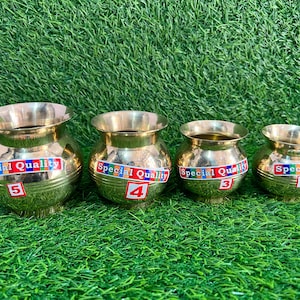 Indian Beautiful Vintage Handmade Brass Lota Brass  Pooja lota  room mandir  .Temple .wedging. Marriage home Dakorat 4 pic sat