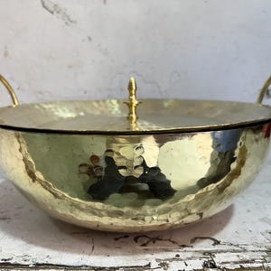 Traditional Pure Brass Cookware/ Kadai Brass Utensils/ Hammered Brass Cooking Pot/ Indian  Cookware ( Pita with spoon