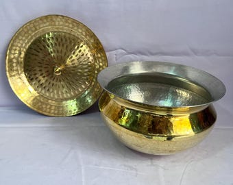 Hammered Brass Biryani Handi with Lid, Indian Cooking Pot