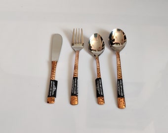 Handmade Copper Steel Flatware Set, Complete Service for One