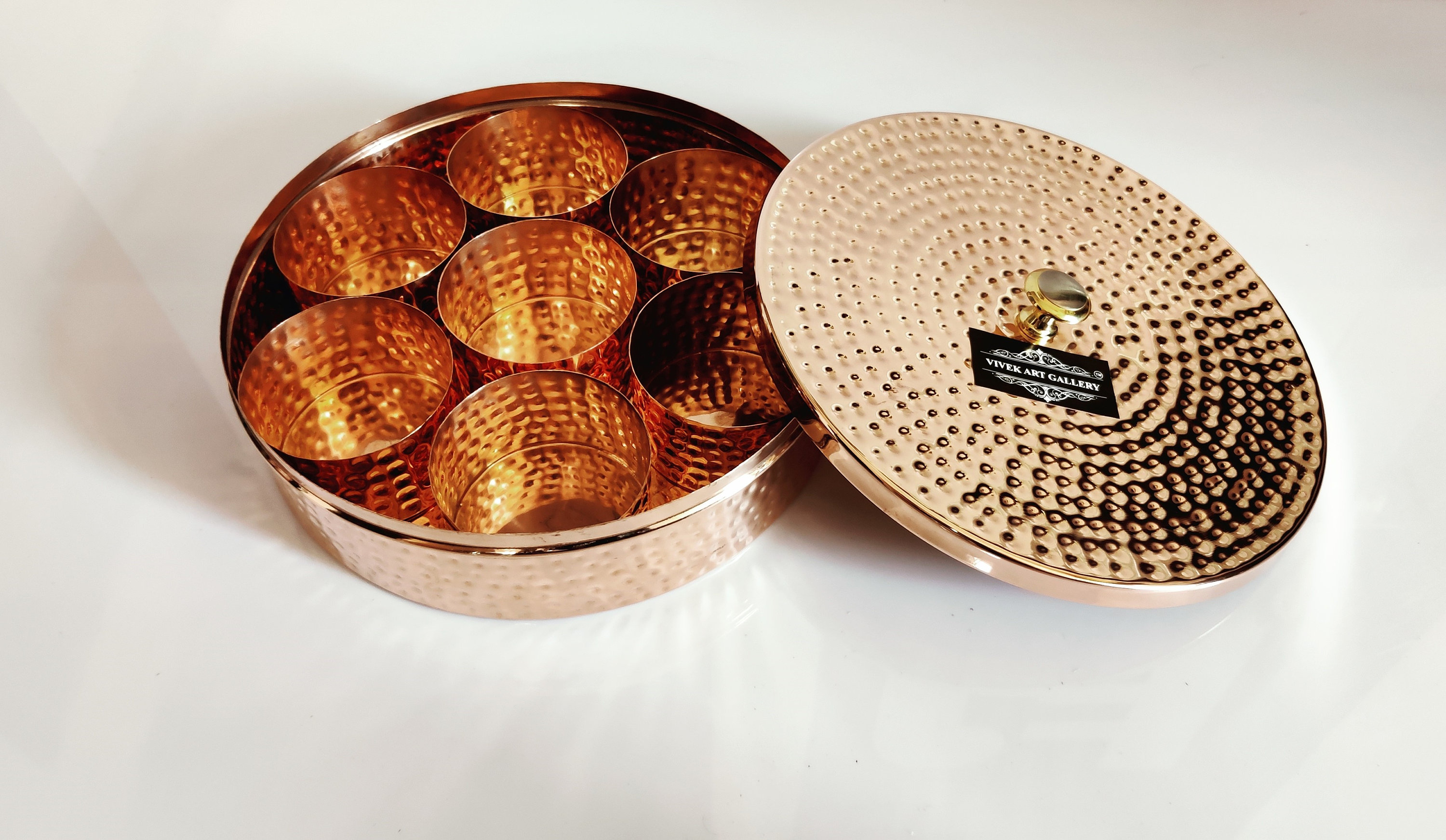 Handmade Stylish Pure 100 Copper Hammered Round Spice Box Etsy UK