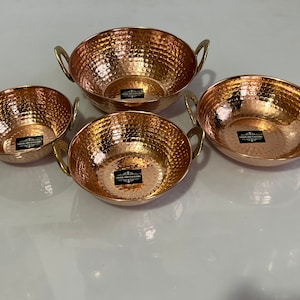 Pure Copper Cookware sat Kadhai  4 piece set Copper Hammered cooking pot 100% copper