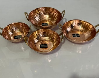Hammered Copper Cookware Kadhai Set, 4-Piece