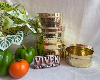 100% Pure Brass Laddu Box With Lid Indian Kitchen Ware