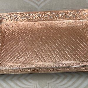 Vintage Handcraft Pure 100 % copper tray Beautiful Design Serving Tray With Brass handal brass Tray, Christmas Gift Tray Use @Home