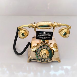 Handmade Stylish  Pure 100% Brass Vintage Rotary Old Phone Fashioned Telephone Home, Office, And Hotel Use & Also Gift Set.