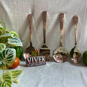 Brass Kitchen Ladles ,  Set for Kitchen Ptal Brass Utensils Serving and Kitchen Tools Scoop Ladle Skimmer Serving Spoon Spatula 4 pices