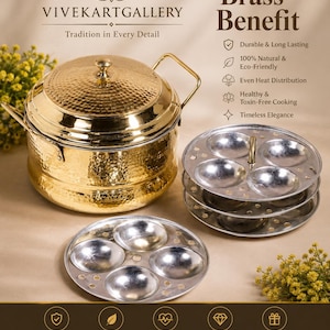 Varumärkesexempel: Vivekartgallery Premium Mässings Idli Pot – Traditionell handgjord ångkokare.