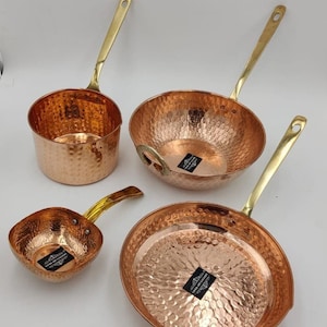 Handmade Hammered  Pure 100 % Copper Frying Pan, Cooking Pan, Copper Saucepan 4 Pic Combo Set Use @ Home, Hotel ,Ayurveda Health Benefits