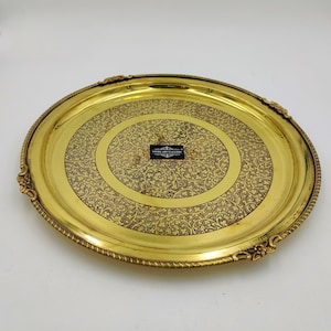 Handmade Vintage Pure 100%  Brass ETCHING Serving Tray, Traditional Brass Tray, Antique Brass Serving Tray, And  Also Christmas Gift Set.