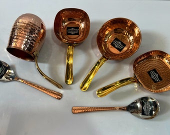 Handmade Hammered  Pure 100 % Copper small Frying Pan, Cooking Pan, serving pan Copper  caffe pot 6pic Combo Set Use @ Home, Hotel ,kitchen