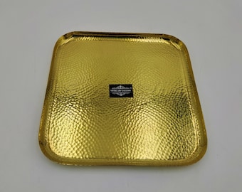 Handmade Hammered Brass Serving Tray, Vintage Style, 23cm Diameter
