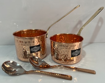 Handmade Hammered Copper Kadai Pan Set with Spoons