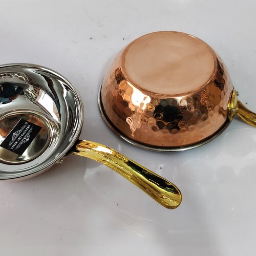Handmade Hammered Pure 100 % Copper And Inside Stainless Steel Frying Pan, Copper Saucepan, With 2 Spoon Combo Gift Set Use shops @ Home, Hotel