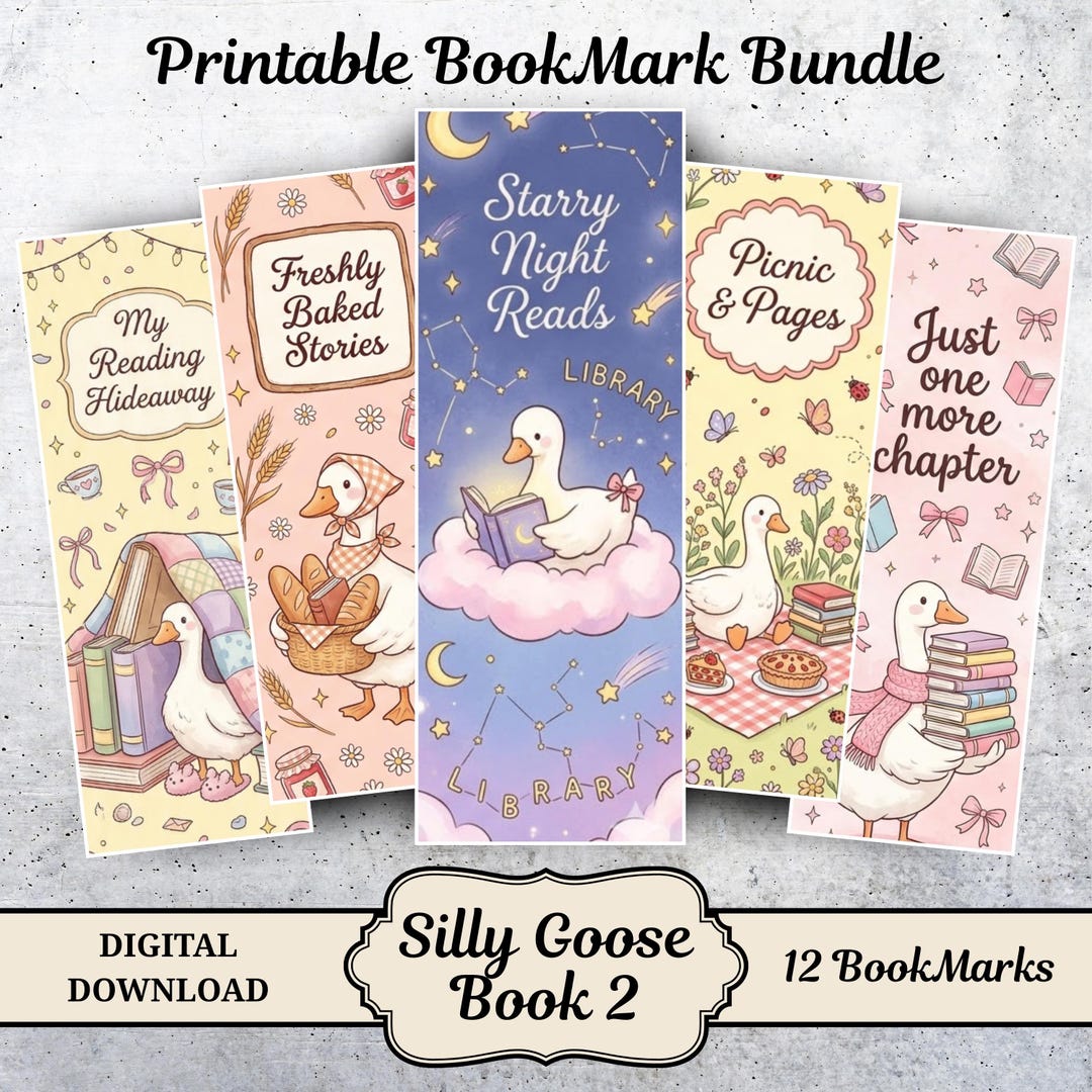 Bookmarks Rhyms 12 Silly Goose Book Club Printable Bookmarks in Pastel Coquette ...