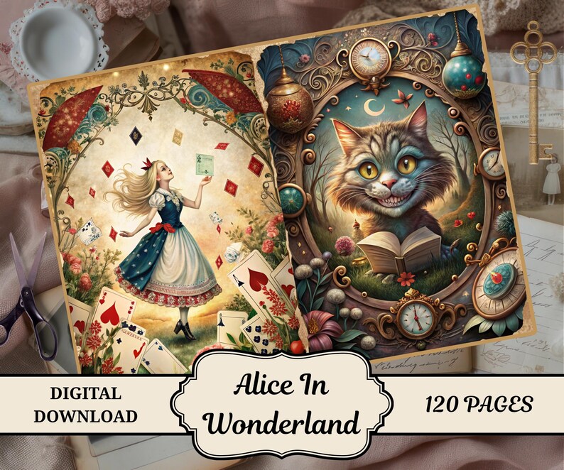 Alice in Wonderland Junk Journal Kit, Alice in Wonderland Print ...