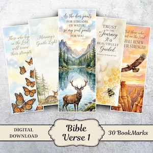 30 Floral Bible Verse Bookmarks: Printable Christian Scripture Quotes Bundle (Part 1)