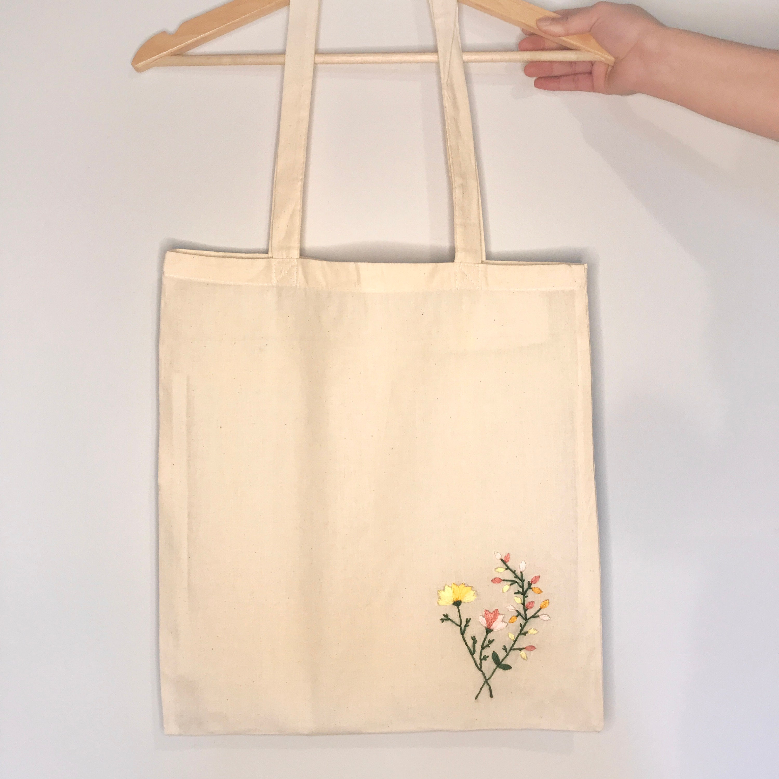 Hand Embroidered Floral Tote Bag Etsy