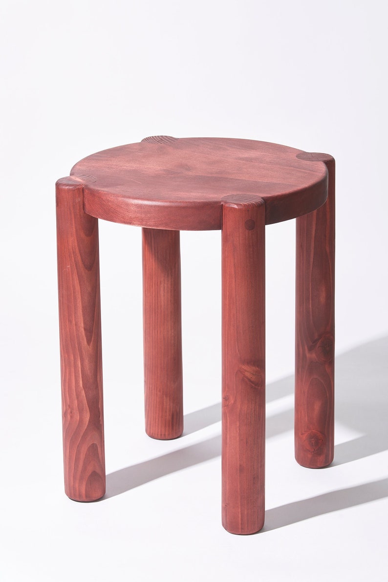 Bonnet Wood Side Table Ruby Red Scandinavian Design Excellent for Plants and Seating image 1