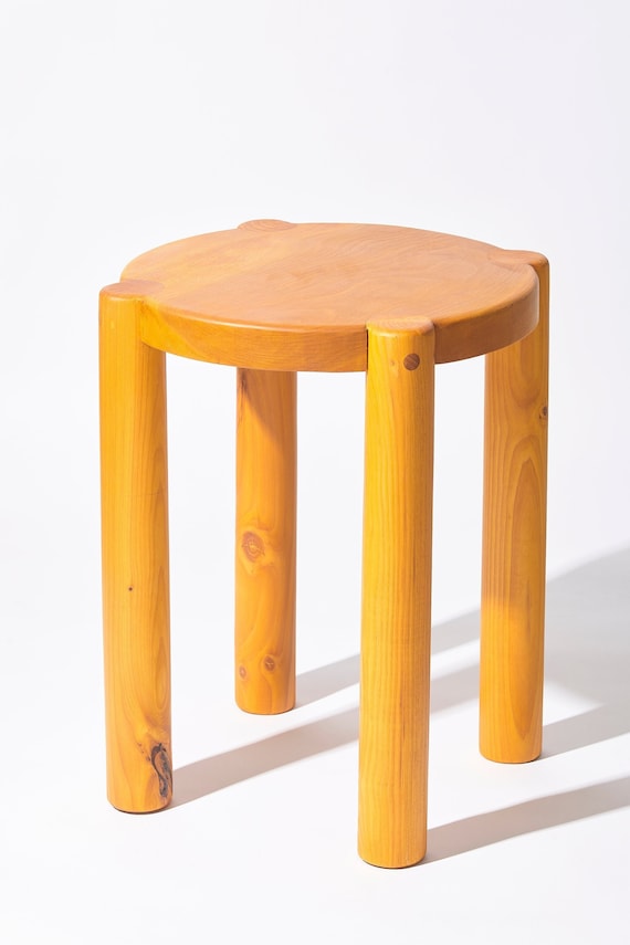 Handmade Golden Yellow Wood Side Table: Scandinavian Plant Stand