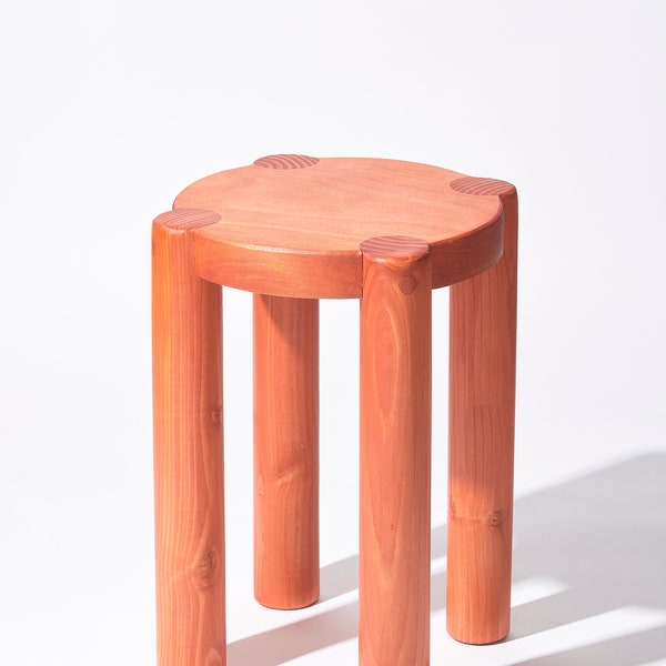 Bonnet Wood Stool (Orange) | Scandinavian Design | Excellent for Plants and Seating