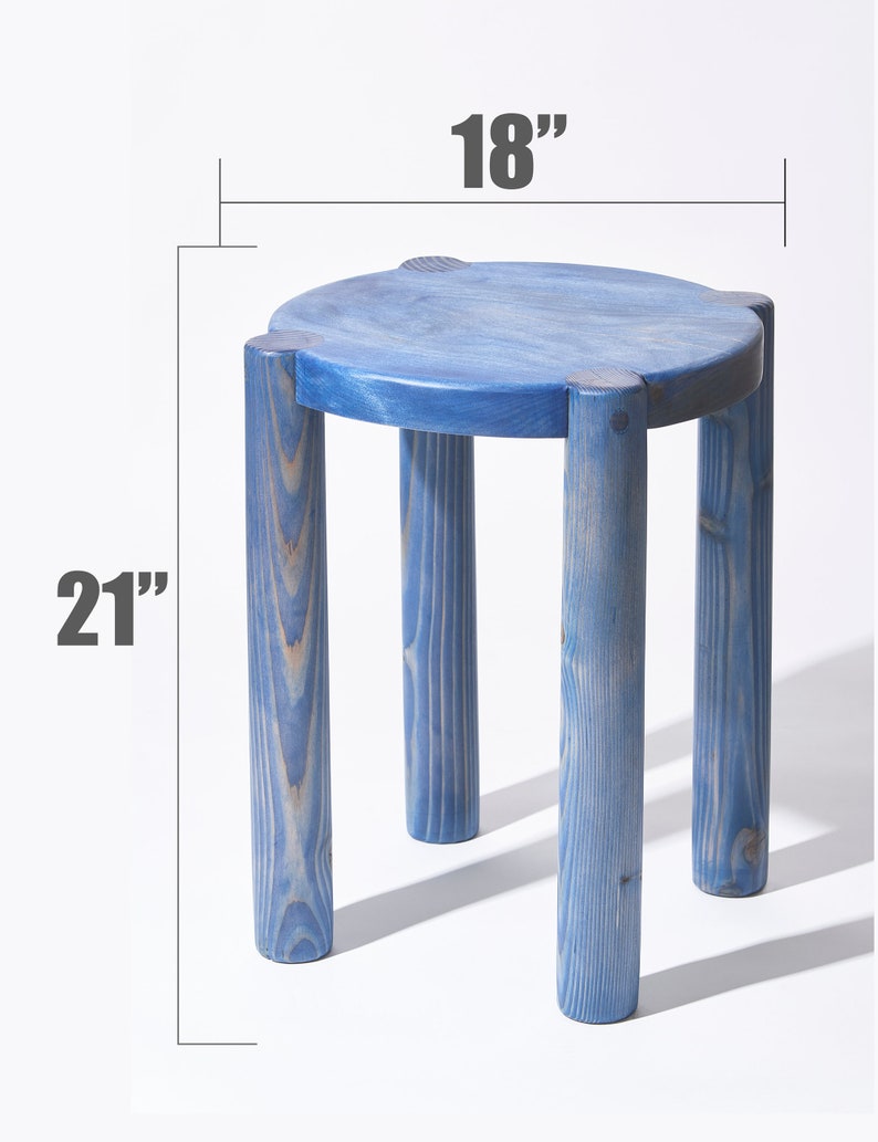 Bonnet Wood Side Table Royal Blue Scandinavian Design Excellent for Plants and Seating image 4