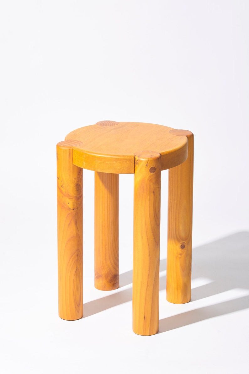 Bonnet Wood Stool Golden Yellow Scandinavian Design Excellent for Plants and Seating image 1
