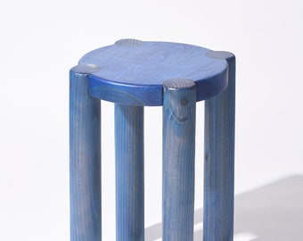 Handmade Royal Blue Wood Stool: Scandinavian Plant Stand
