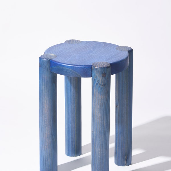 Handmade Royal Blue Wood Stool: Scandinavian Plant Stand