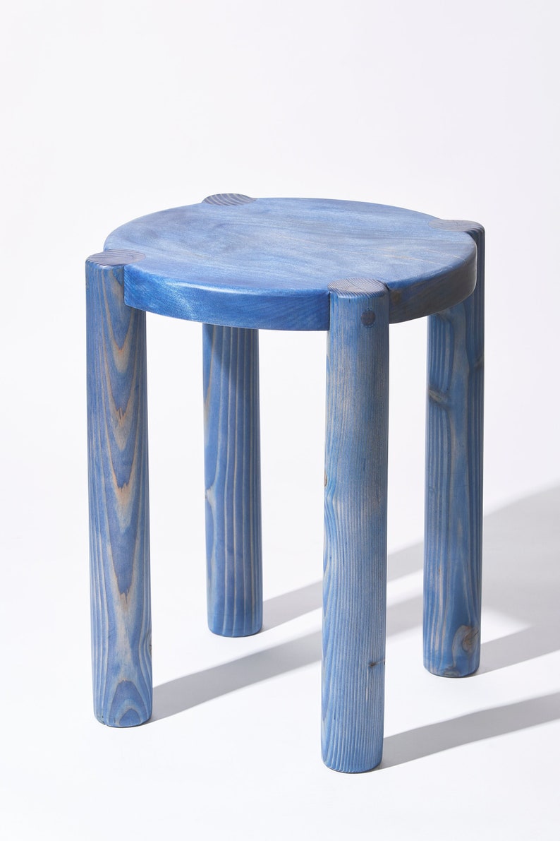 Bonnet Wood Side Table Royal Blue Scandinavian Design Excellent for Plants and Seating image 1