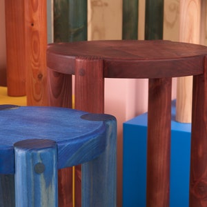 Bonnet Wood Side Table Royal Blue Scandinavian Design Excellent for Plants and Seating image 5