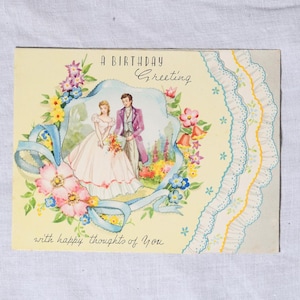 1950s Unused Vintage Birthday Card and Envelope; Parchment