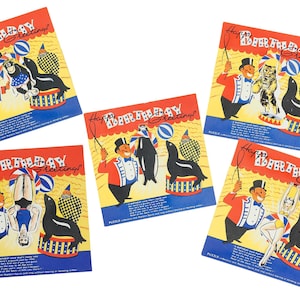 Zirkus-Themed Puzzle Vintage unbenutzte Geburtstagskarte | 1950er Jahre Kinder Geburtstagskarte | Vintage Grußkarte
