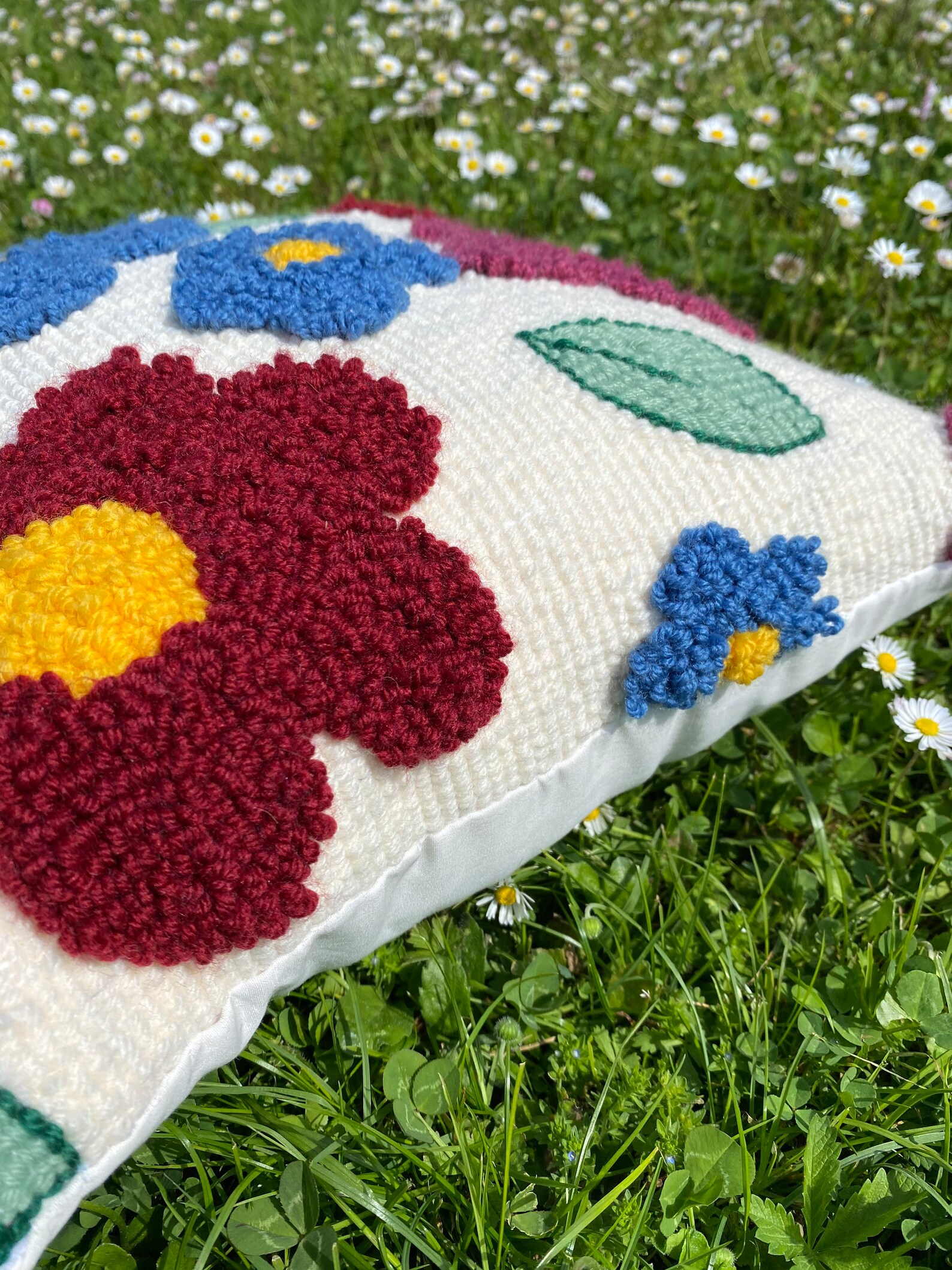 Flower Pillow in Punch Needle Special Gift Sofa Cushion Throw Pillow Etsy