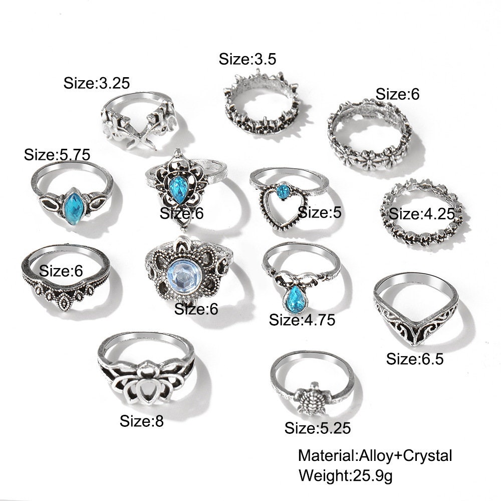 13 Pcs Boho Crystal Knuckle Rings Set Gemstone Vintage Etsy